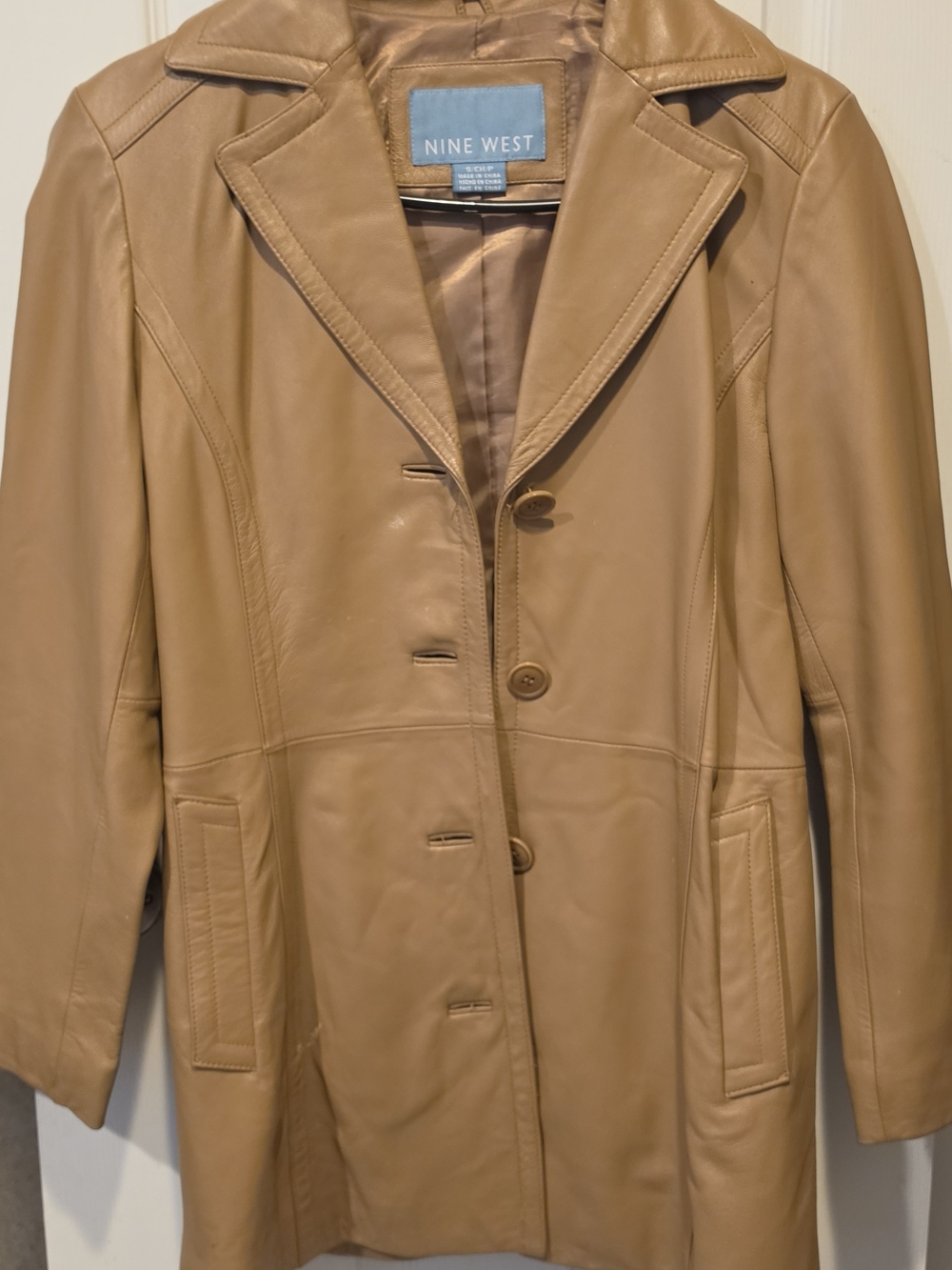 Nine West Women's Camel Leather Button-Front Coat